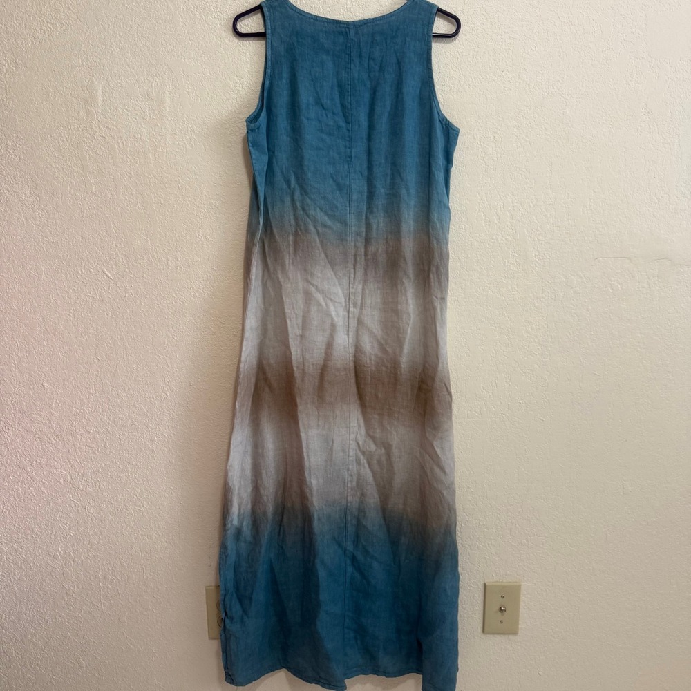 Francesca Bottini Italian Linen Ombre Maxi Dress Blue Taupe Midi Dress Size M - Picture 5 of 10